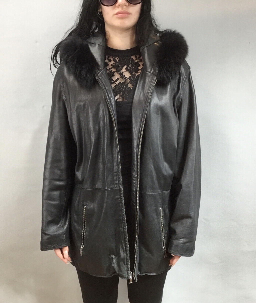 Leather￼ ￼And Fox  Coat  Coat Sz  XL
