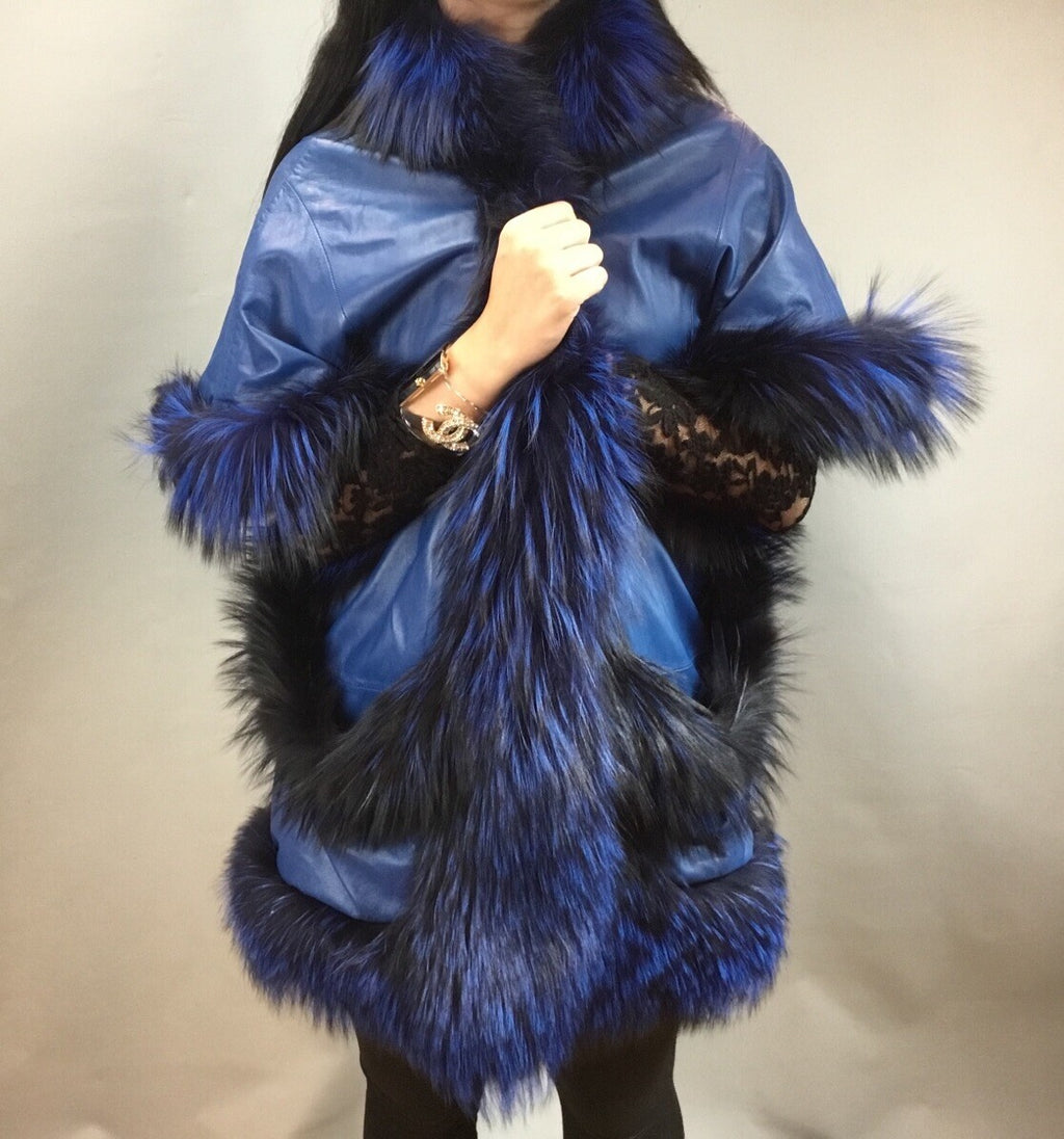 Women’s Luxury Real Fox And Leather ￼ Coat Jacket Beautiful Look Size M