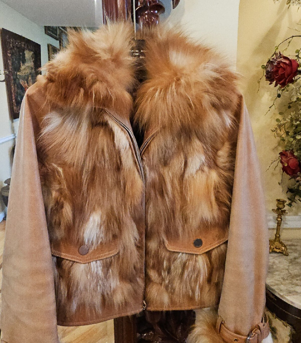 BURBERRY REAL RED FOX FUR JACKET  FOX COAT SIZE 38