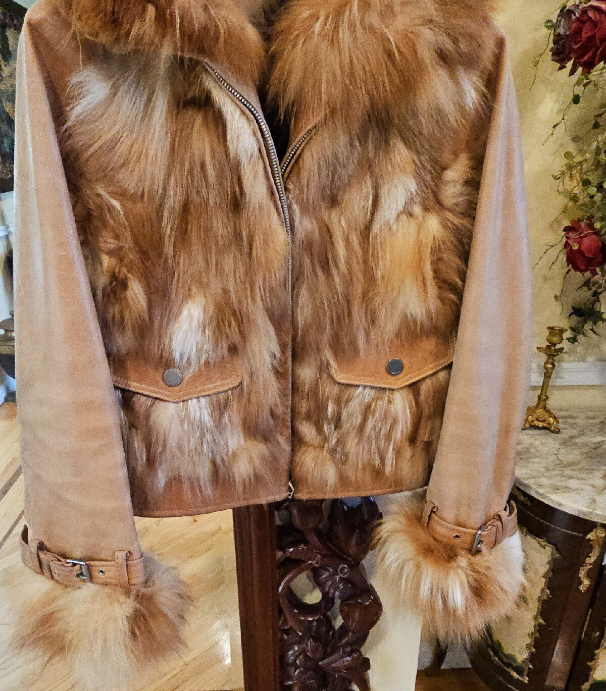 BURBERRY REAL RED FOX FUR JACKET  FOX COAT SIZE 38