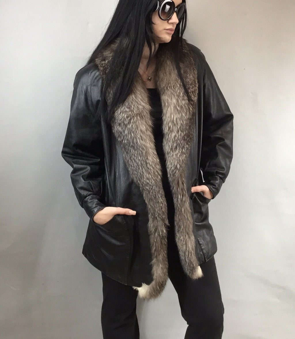Leather￼ ￼And Fox  Coat  Coat Sz  M