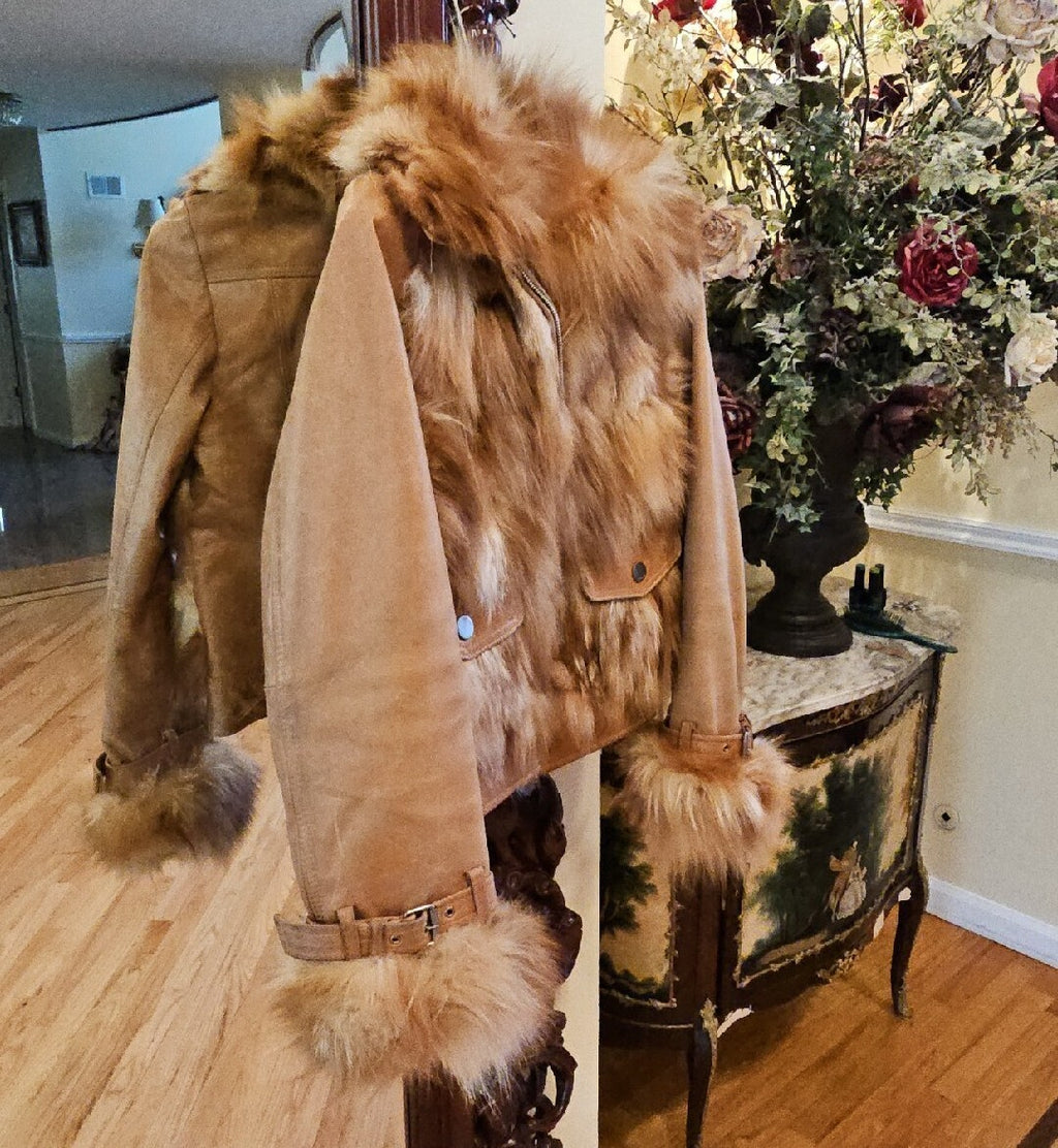 BURBERRY REAL RED FOX FUR JACKET  FOX COAT SIZE 38