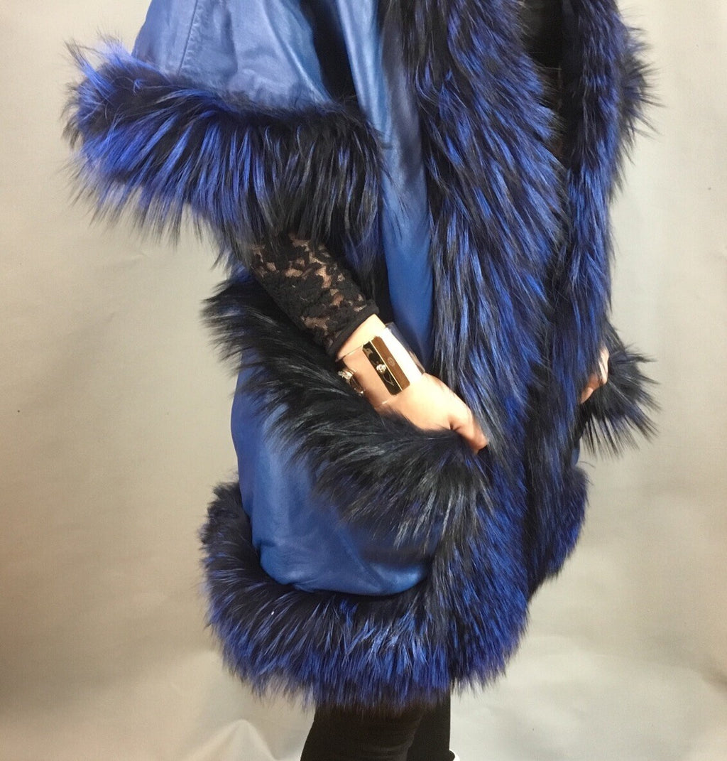 Women’s Luxury Real Fox And Leather ￼ Coat Jacket Beautiful Look Size M