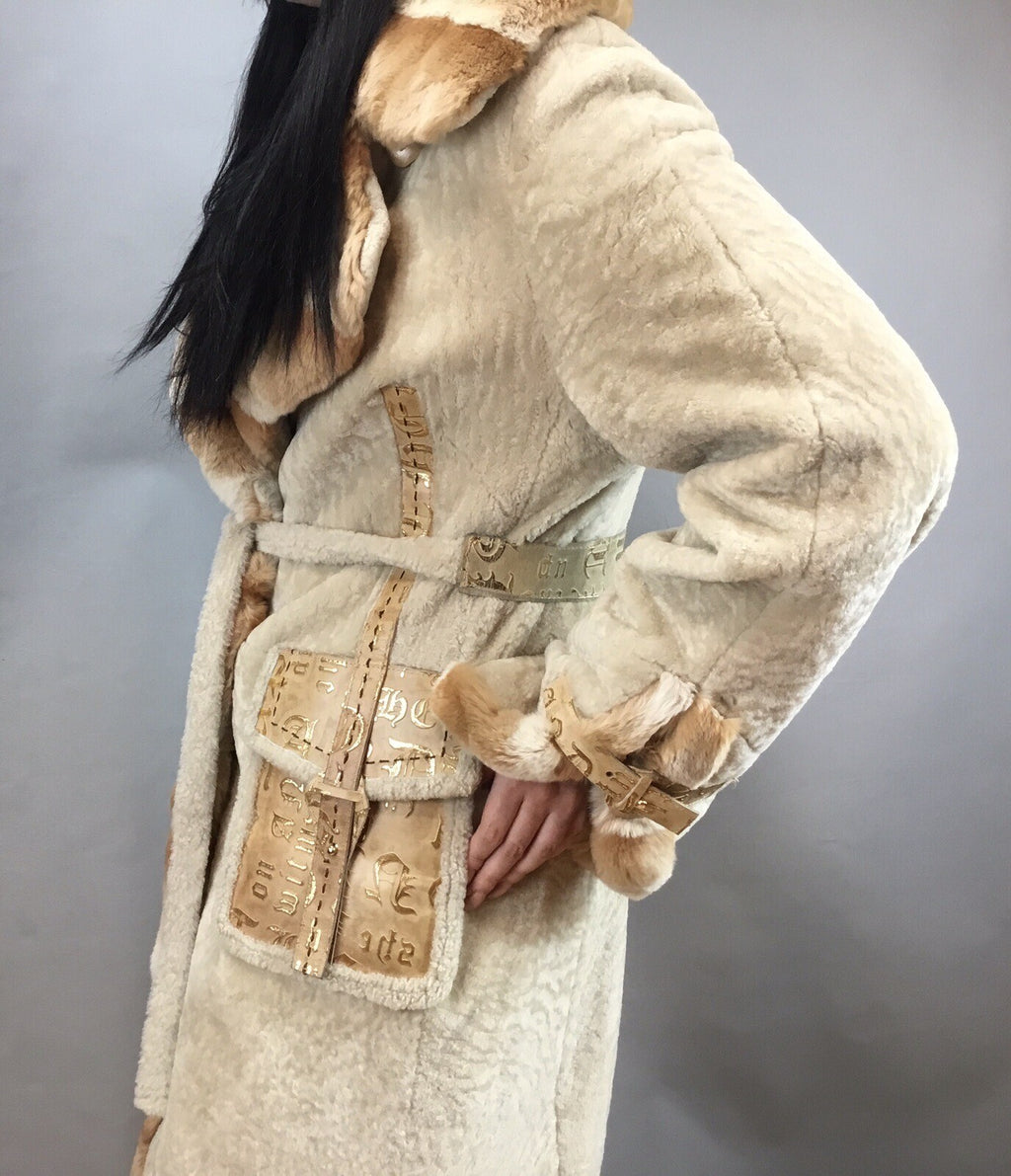 Parterrez, Italy, Persian Lamb/ Chinchilla Mix Fur/ Genuine Leather Coat Size M