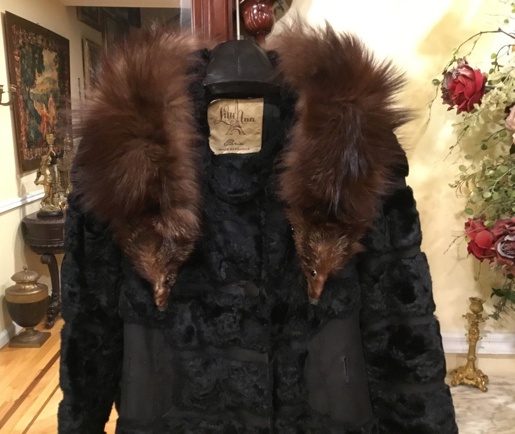 Vintage One of a kind ￼Georges Retro Time PARIS Black Coat French Lilli Ann  XS
