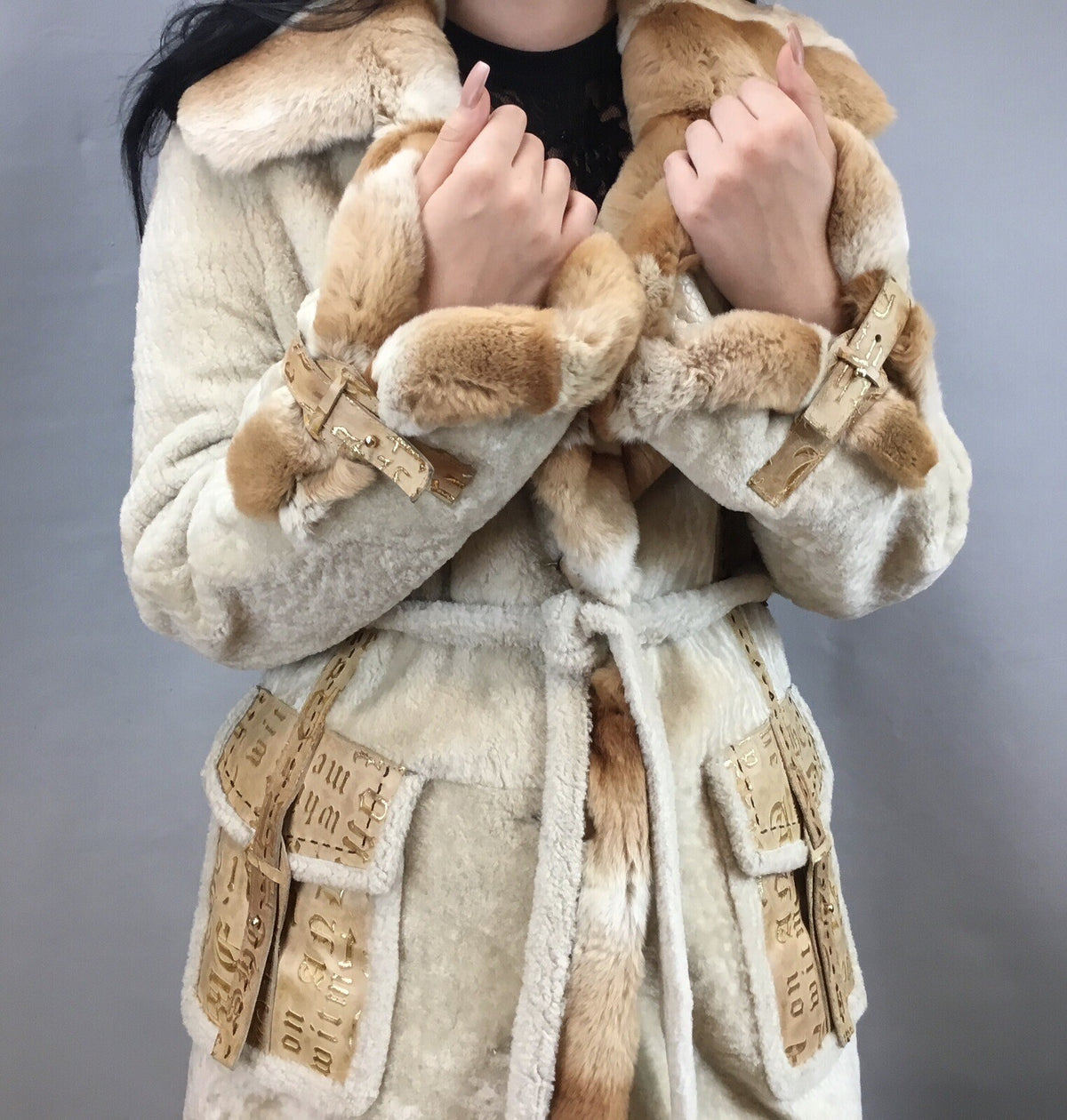 Parterrez, Italy, Persian Lamb/ Chinchilla Mix Fur/ Genuine Leather Coat Size M