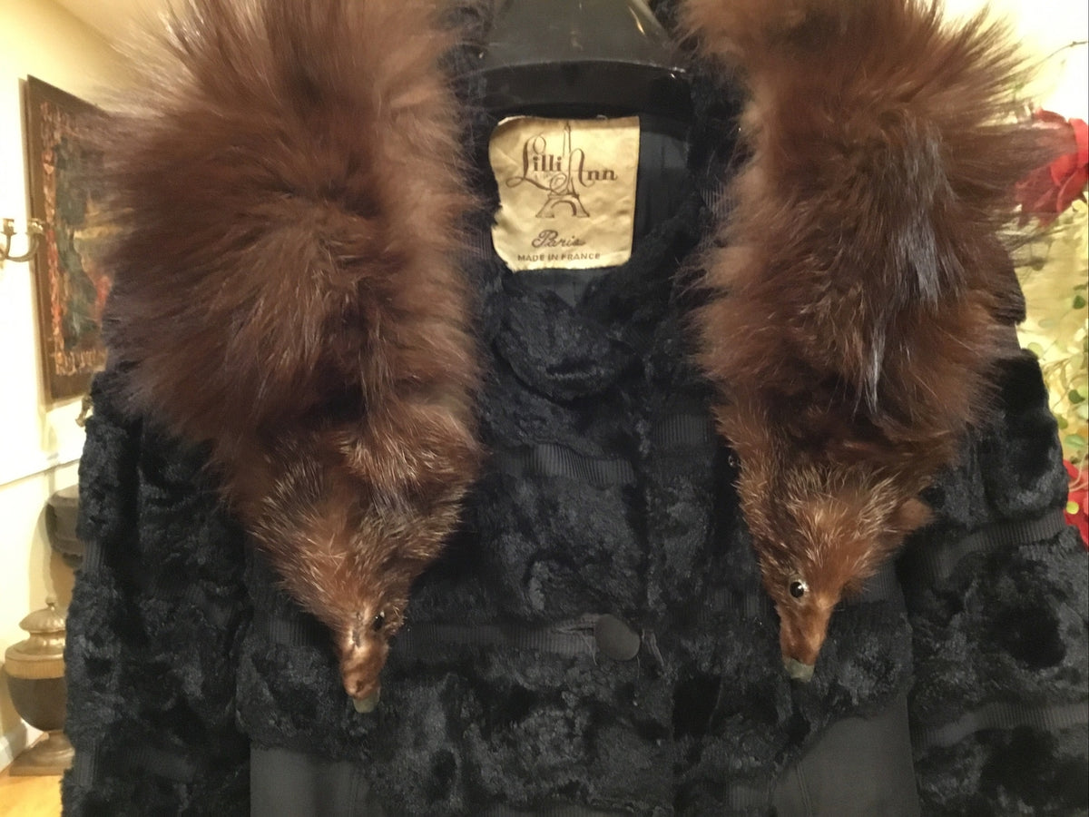 Vintage One of a kind ￼Georges Retro Time PARIS Black Coat French Lilli Ann  XS