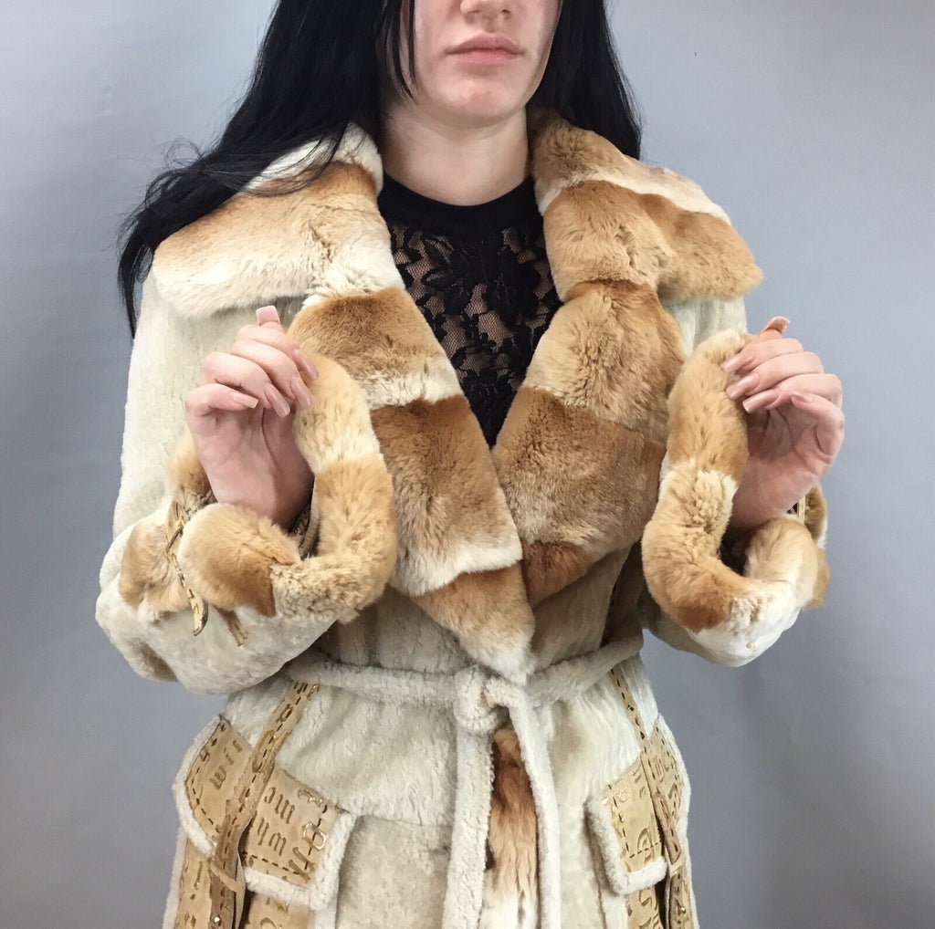Parterrez, Italy, Persian Lamb/ Chinchilla Mix Fur/ Genuine Leather Coat Size M