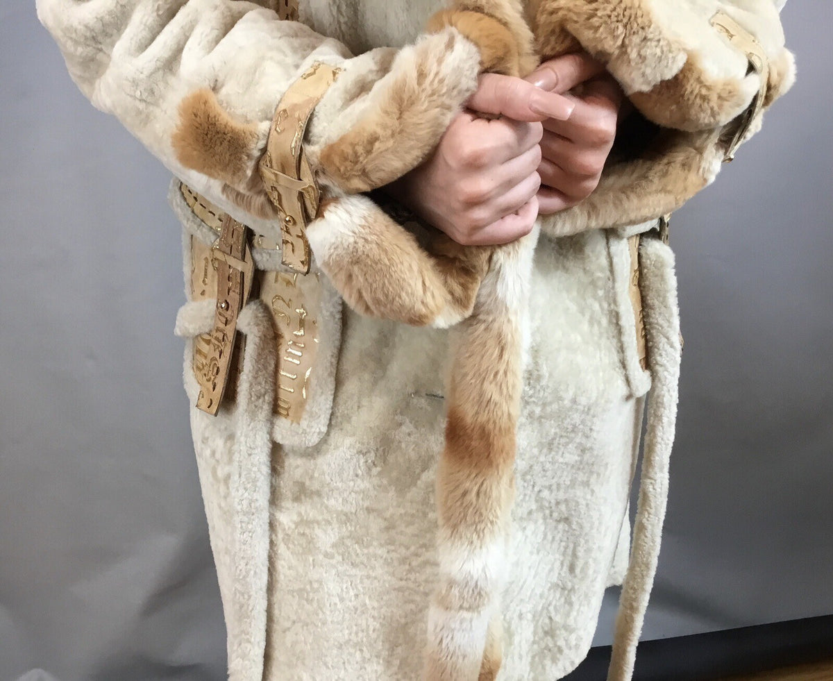 Parterrez, Italy, Persian Lamb/ Chinchilla Mix Fur/ Genuine Leather Coat Size M