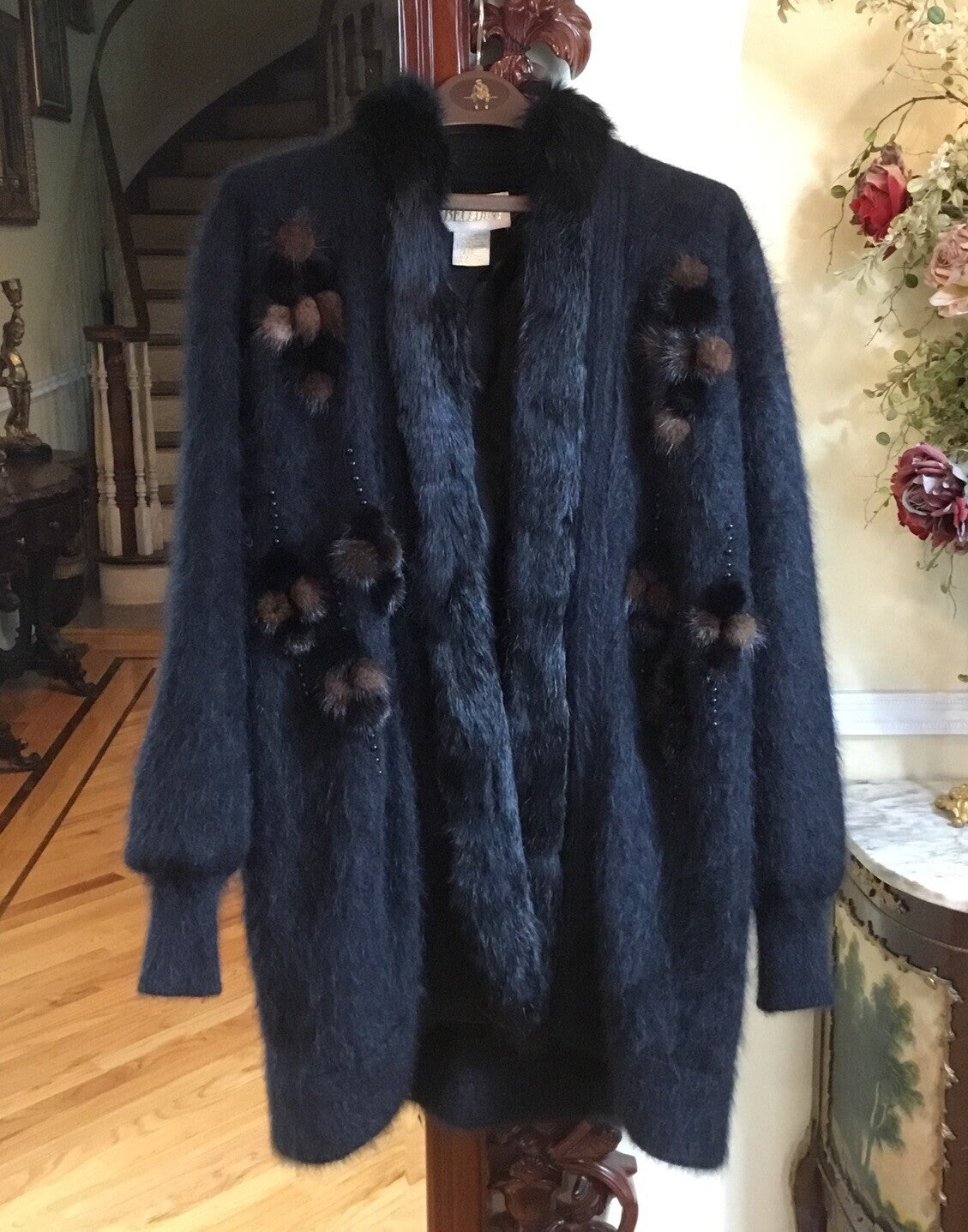 Mink, Angora fur long sweater jacket. Beautiful Jacket.  Sz M