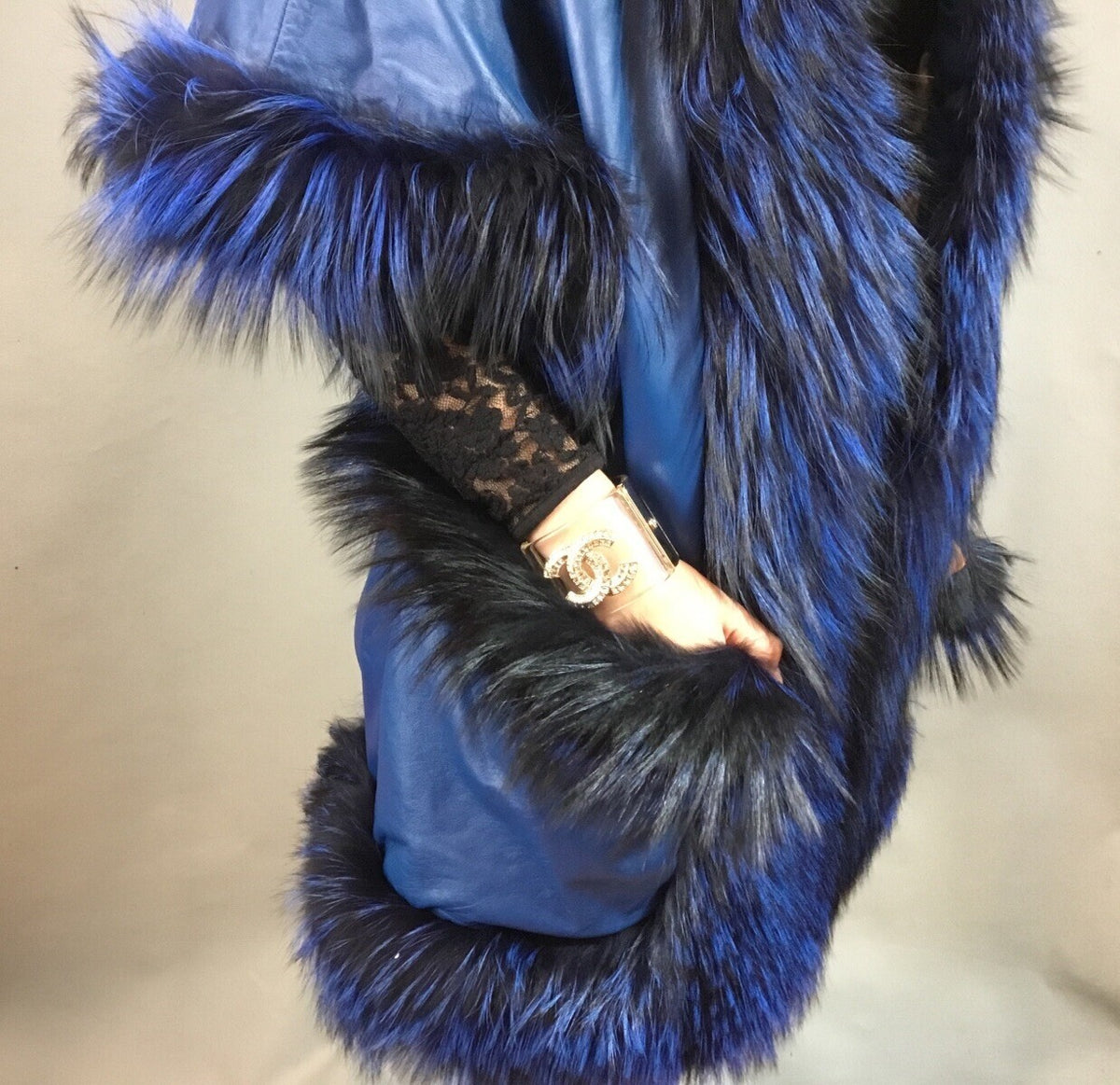 Women’s Luxury Real Fox And Leather ￼ Coat Jacket Beautiful Look Size M
