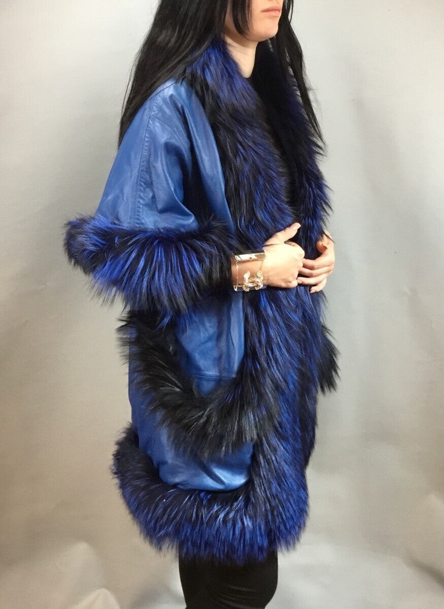 Women’s Luxury Real Fox And Leather ￼ Coat Jacket Beautiful Look Size M