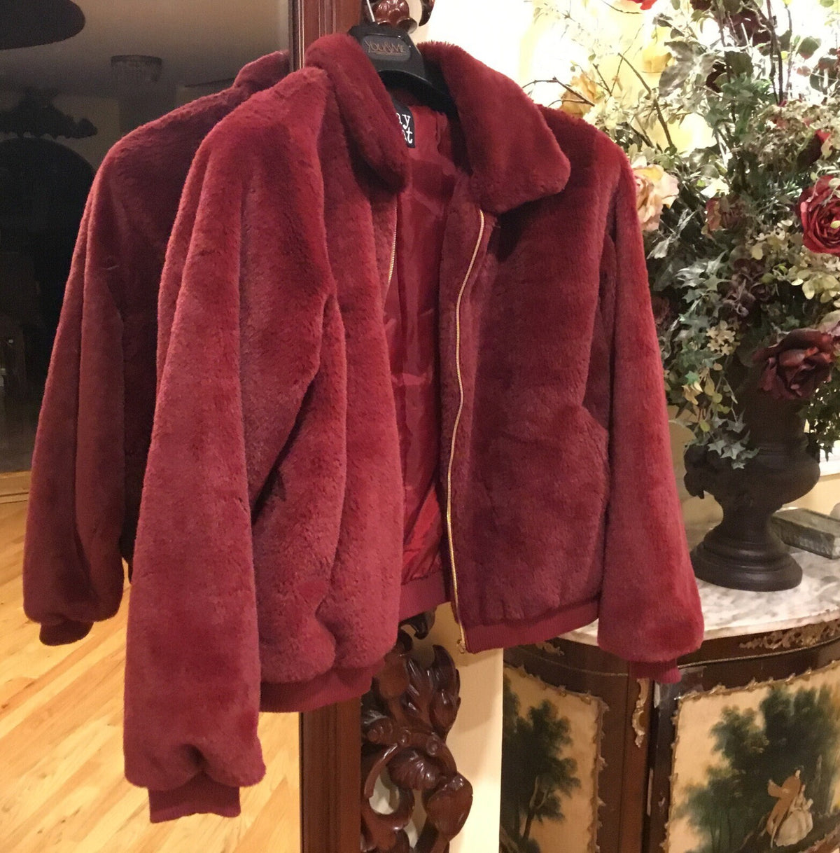 Artificial Fur Jacket, Long Sleeved Zippered Women's Jacket Soft Sz M