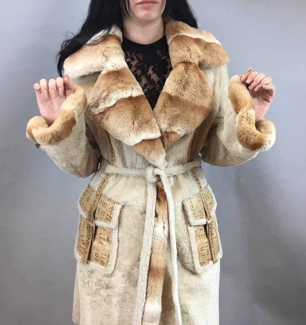 Parterrez, Italy, Persian Lamb/ Chinchilla Mix Fur/ Genuine Leather Coat Size M
