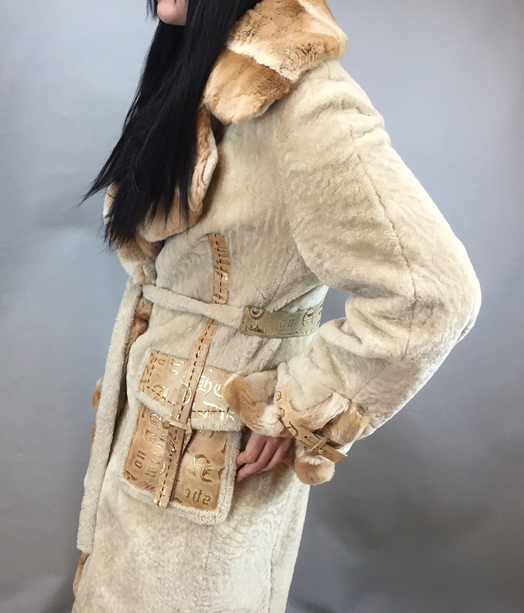 Parterrez, Italy, Persian Lamb/ Chinchilla Mix Fur/ Genuine Leather Coat Size M