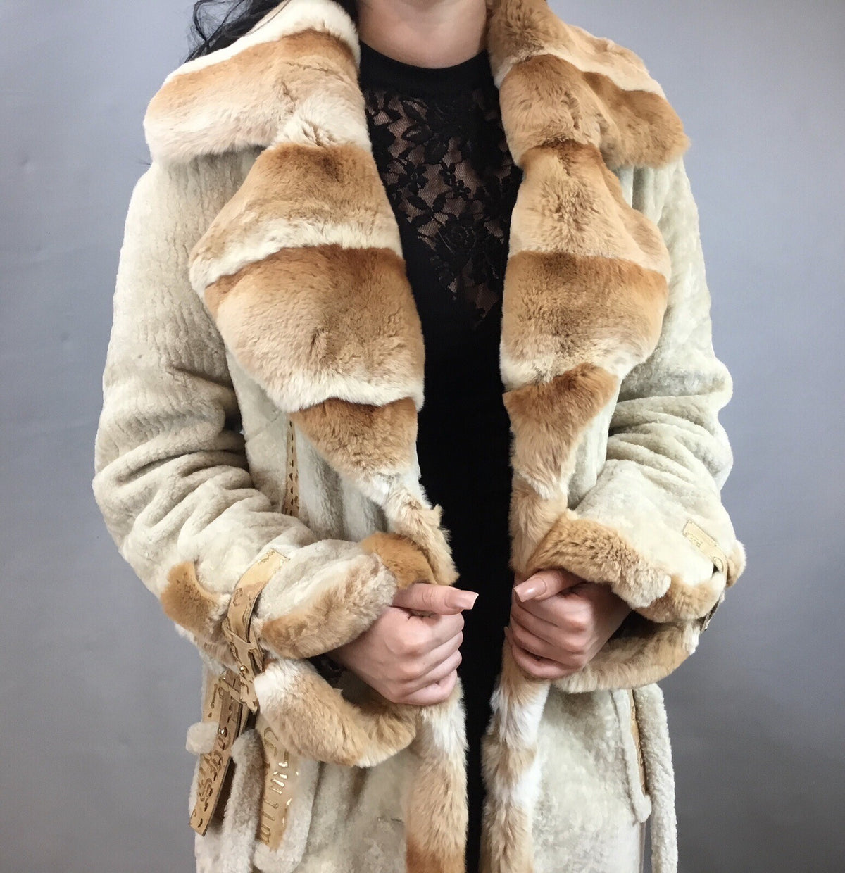 Parterrez, Italy, Persian Lamb/ Chinchilla Mix Fur/ Genuine Leather Coat Size M