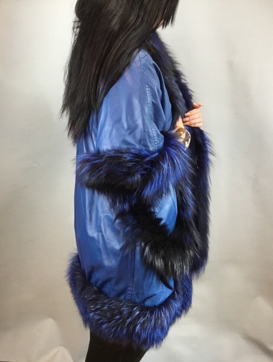 Women’s Luxury Real Fox And Leather ￼ Coat Jacket Beautiful Look Size M
