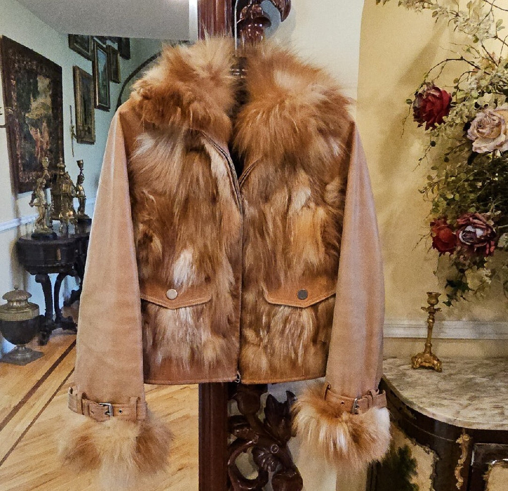 BURBERRY REAL RED FOX FUR JACKET  FOX COAT SIZE 38