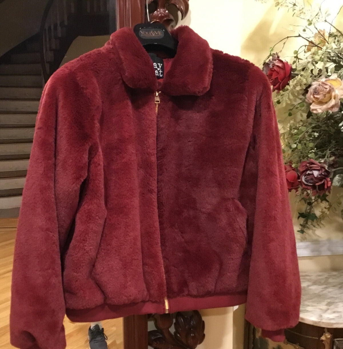 Artificial Fur Jacket, Long Sleeved Zippered Women's Jacket Soft Sz M